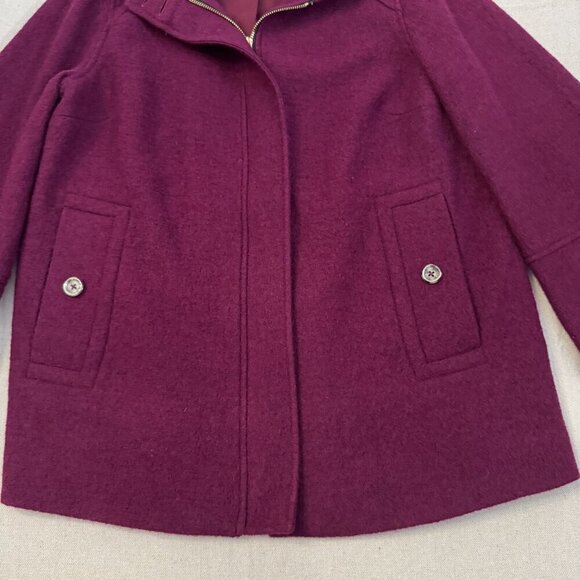 Chicos Burgundy Wool 3/4 Sleeve Full Zip Jacket Button Flap Accents Lined 2 - Picture 4 of 15